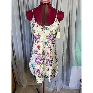 negligee nightgown satin floral purple crimson green NWT